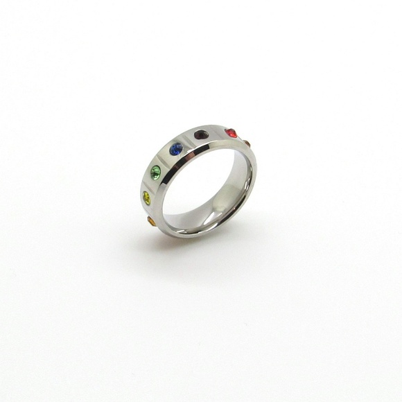 Stainless Steel Cubic Zirconia Rainbow Ring. - Picture 3 of 6